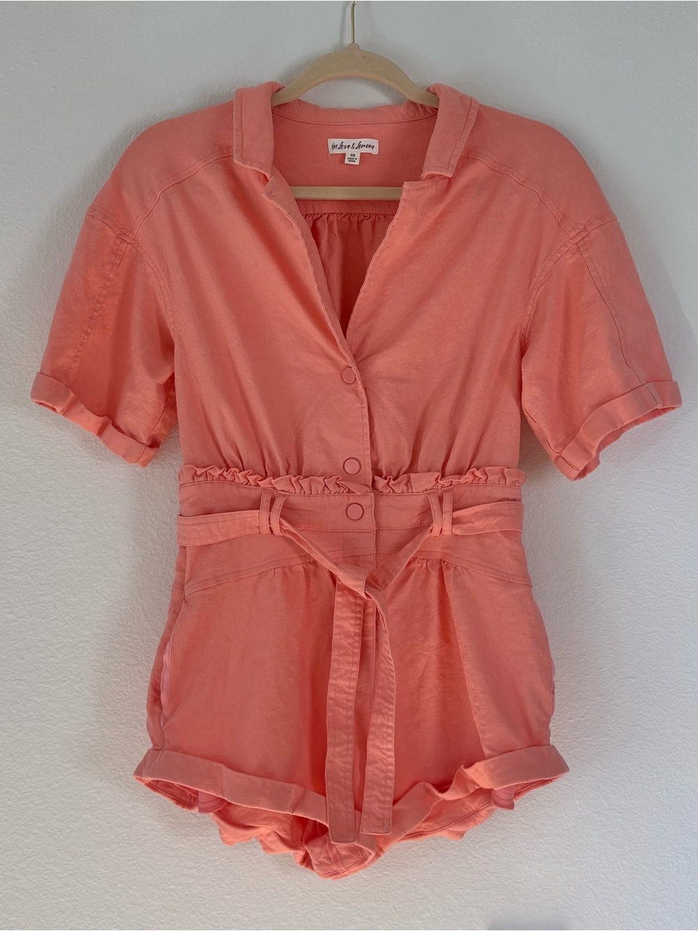 FOR LOVE AND LEMONS — Millie Romper in Coral Blush (Size: XS)